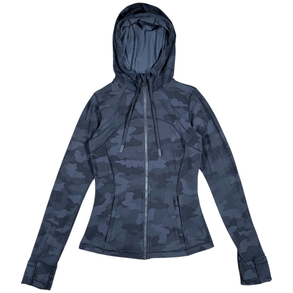 Lululemon Hooded Define Jacket Women 6 Black Camo Nulu Zip Athleisure Activewear
